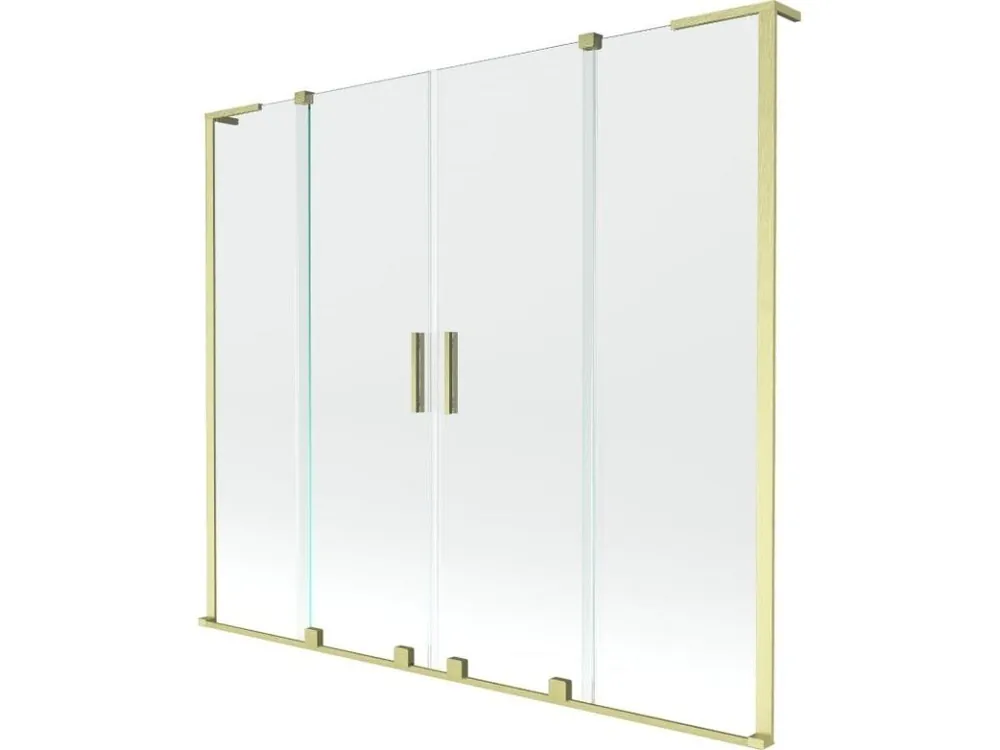 Značkový MEXEN/S - Velar L Duo dvoukřídlá posuvná vanová zástěna 200 x 150, transparent, zlatá kartáčovaná 896-200-003-02-55