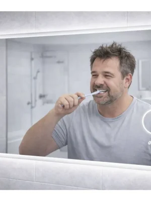 Speciální Cena LED zrcadlo TIME SPIRAL 160x65 cm, hodiny, kosmetické zrcátko, nastavitelné osvětlení, systém proti zamlžování