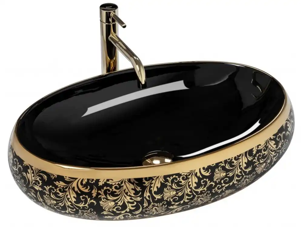Sezónní Sleva REA - Umyvadlo na desku Meryl 60x40,5 černozlatá REA-U8811