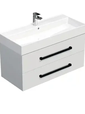 Značkový Koupelnová skříňka s černou úchytkou a umyvadlem SAT Cube Way 100x53x46 cm bílá lesk CUBE46C1002BISAT