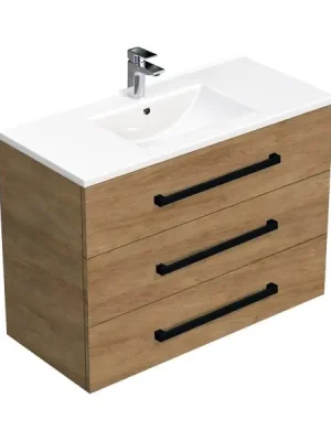 Zlevněný Koupelnová skříňka s černou úchytkou a umyvadlem SAT Cube Way 100x71x46 cm dub Hickory mat CUBE46C1003DHMOD