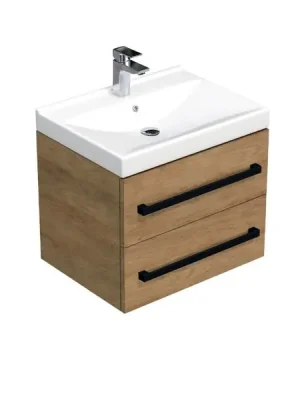 Zlevněný Koupelnová skříňka s černou úchytkou a umyvadlem SAT Cube Way 60x53x46 cm dub Hickory mat CUBE46C602DHVER