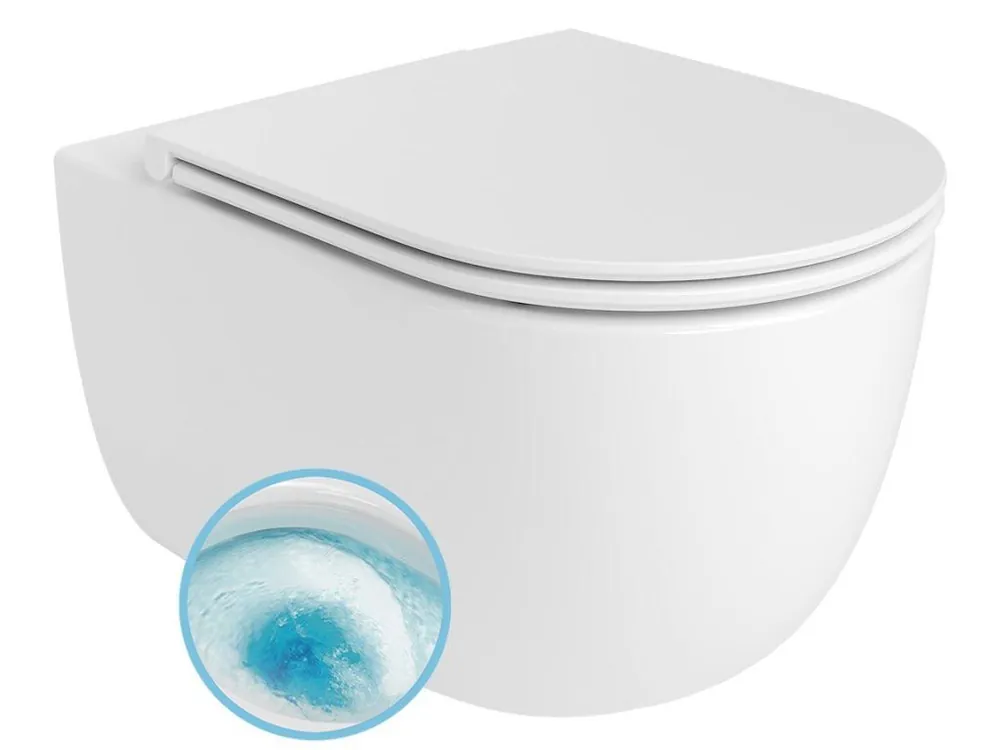 Značkový GLANZ závěsná WC mísa, Vortex Rimless, 36x52,5cm, bílá