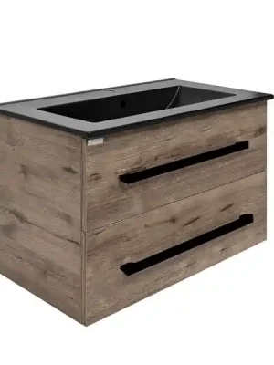 Značkový Koupelnová skříňka s černou úchytkou a umyvadlem SAT Cube Way 80x53x46 cm dub Wellington mat CUBE46C802DWMODC