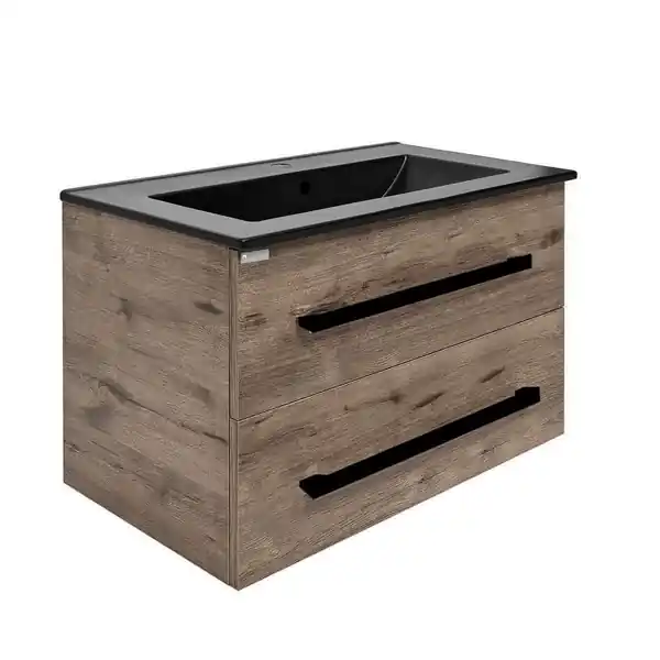 Značkový Koupelnová skříňka s černou úchytkou a umyvadlem SAT Cube Way 80x53x46 cm dub Wellington mat CUBE46C802DWMODC