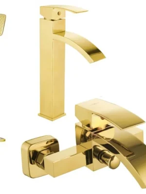 Zlevněný MEXEN/S - Libra DQ62 Set umyvadlové a vanové baterie s příslušenstvím, zlato 745113DQ62-50