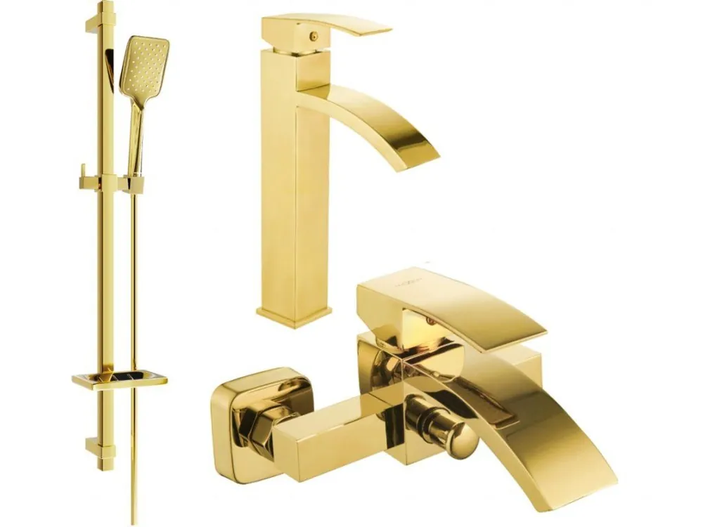 Zlevněný MEXEN/S - Libra DQ62 Set umyvadlové a vanové baterie s příslušenstvím, zlato 745113DQ62-50