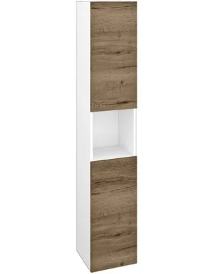 Zlevněný Vysoká skříň DOS SVD2O 35 - N01 Bílá lesk / Bez úchytky T31 / D21 Tobacco / Pravé