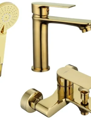 Značkový MEXEN/S - Royo R40 Set umyvadlové a vanové baterie s příslušenstvím, zlato 72203R40-50