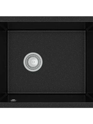 Značkový MEXEN - Pedro granitový dřez 1-miska 560x460 mm, černá / stříbrná metalíza 6508561000-73