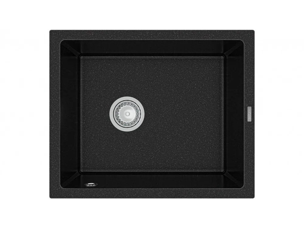 Značkový MEXEN - Pedro granitový dřez 1-miska 560x460 mm, černá / stříbrná metalíza 6508561000-73