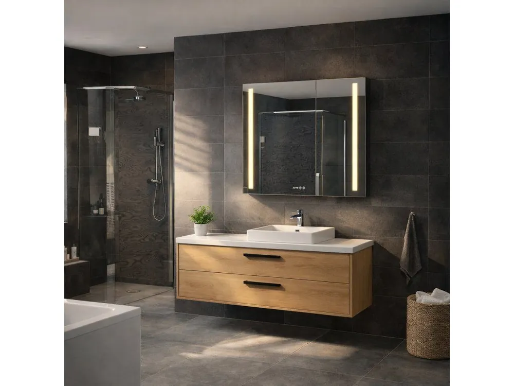 Jen Po Omezenou Doba Dvoukřídlá galerka Elisa 80x70 cm | LED osvětlení, hodiny a zásuvka