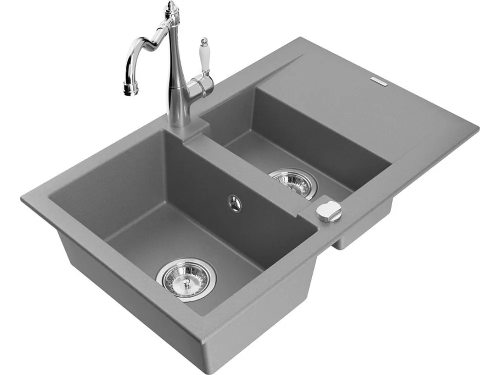Značkový MEXEN/S - Gaspar granitový dřez 1.5 s odkapávačem včetně baterie Carla, šedá 6507-71-670700-00